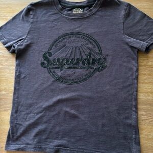Super dry T-shirt, size 6 feels like 4. Distressed dark grey blue.